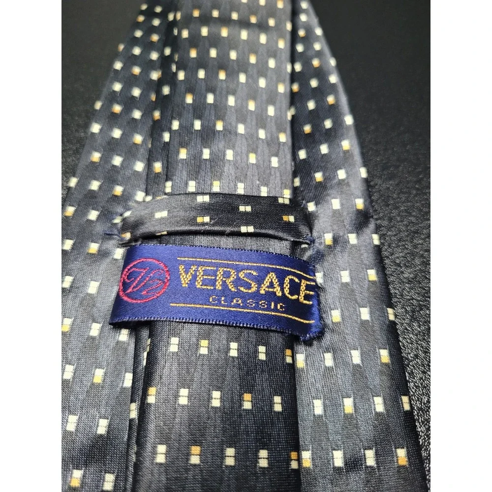 Versace Men's Necktie Navy Blue Geometric Silk 4